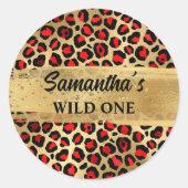 Sticker Rond Rouge et Or Feuille de Léopard Wild One (Devant)