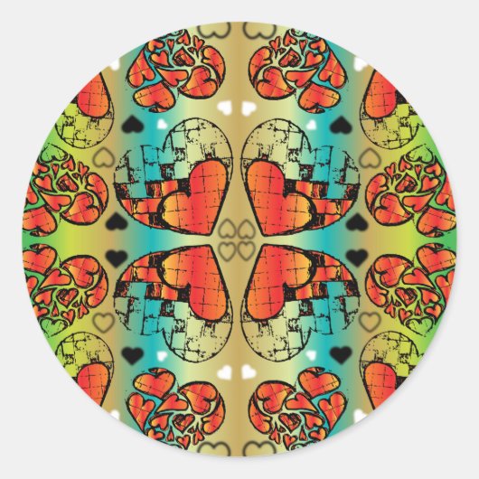 Sticker Rond Rouge et vert Whimsical Romantique Coeurs motif (Devant)