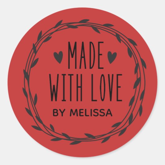 Sticker Rond Rouge Fabriqué Avec Amour Classique (Devant)