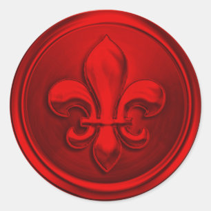 Sticker Rond Rouge Fleur de Lis Enveloppe Sceau Embossé Look