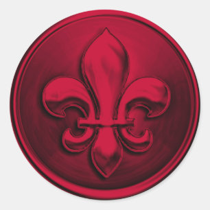 Sticker Rond Rouge Fleur de Lis Enveloppe Sceau Embossé Look