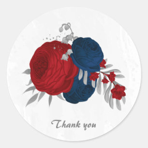Sticker Rond rouge foncé & bleu marine fleurs argent
