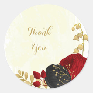 Sticker Rond rouge foncé et fleurs noires or