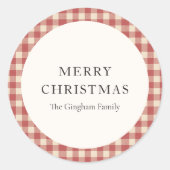 Sticker Rond Rouge Gingham Noël Moderne Rustique (Devant)