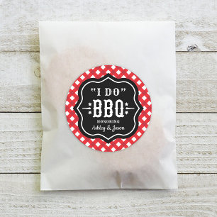 Sticker Rond Rouge Gingham Rustique Je Fais du BBQ Mariage