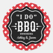 Sticker Rond Rouge Gingham Rustique Je Fais du BBQ Mariage (Devant)