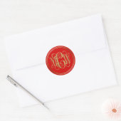 Sticker Rond Rouge Gold Preppy Vine Script Monogramme do-it-you (Enveloppe)