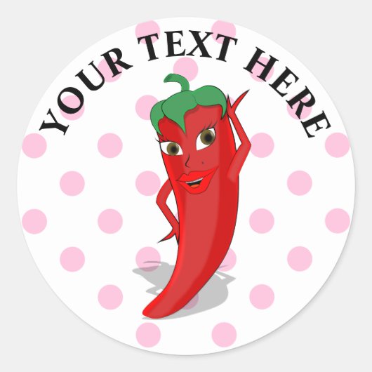 Sticker Rond Rouge Hot Pepper Diva Pois roses (Devant)