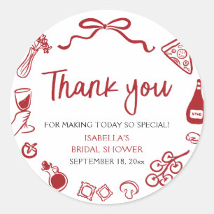 Sticker Rond Rouge Italien Dessin à la Main Pizza Pâtes Enterre