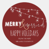 Sticker Rond Rouge Joyeux & Mariés Nouveaux Mariés Joyeuses Fêt (Devant)