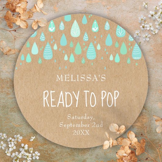 Sticker Rond Rouge Kraft Mint Green Raindrops prêt à la pop