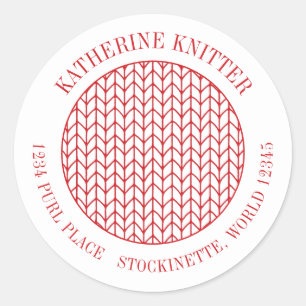 Sticker Rond ROUGE LIGNE KNIT Petits scellés d'adresse ronde