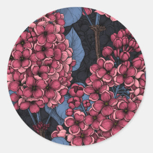 Sticker Rond Rouge lilas sur bleu foncé