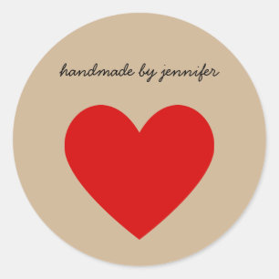 Sticker Rond Rouge lumineux J'aime Coeur fait main par nom Pers