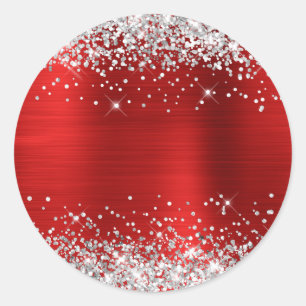 Sticker Rond Rouge métallisé pailleté argenté vierge