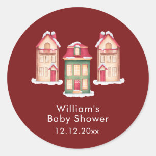 Sticker Rond Rouge Mignon Village en pain d'épices Baby Shower