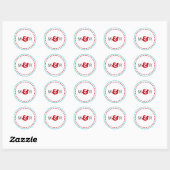 Sticker Rond Rouge moderne et Aqua Chevron & Lovebirds Mariage (Feuille)