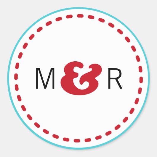 Sticker Rond Rouge moderne et Aqua Chevron & Lovebirds Mariage (Devant)