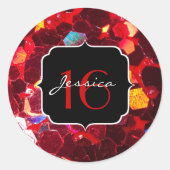 Sticker Rond Rouge mosaïque abstraite motif brillant et paillet (Devant)