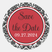 Sticker Rond Rouge, noir, blanc Mariage damassé (Devant)