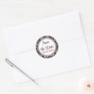 Sticker Rond Rouge, noir, blanc Mariage damassé