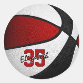 Sticker Rond rouge noir filles garçons basket-ball équipe coule (Devant)