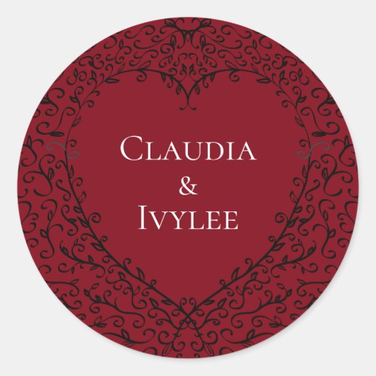 Sticker Rond Rouge Noir Mariage Coeur gothique (Devant)