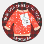 Sticker Rond Rouge Noir Plaid Doux laide mou Joyeux Noël (Devant)