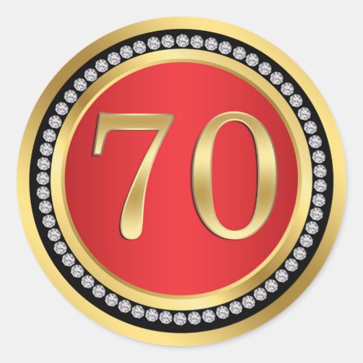 Sticker Rond Rouge, or, diamants imprimés 70e anniversaire (Devant)