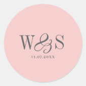 Sticker Rond Rouge pâle élégant initial mariage couples (Devant)