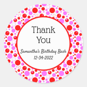Sticker Rond Rouge Pastel Points et Cercles Editable Merci