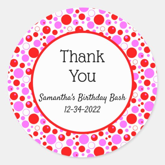 Sticker Rond Rouge Pastel Points et Cercles Editable Merci (Devant)