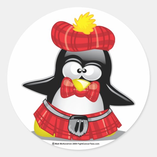 Sticker Rond Rouge pingouin écossais (Devant)