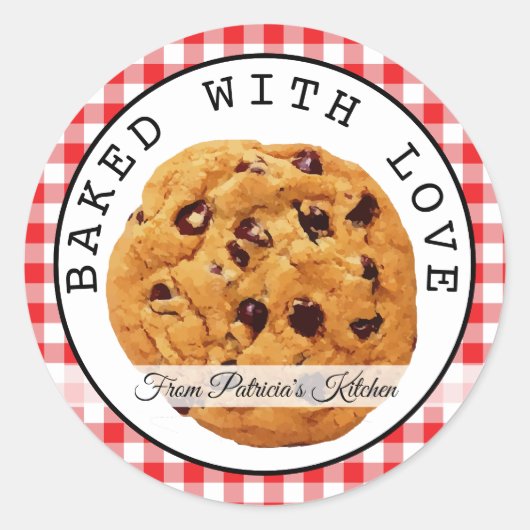 Sticker Rond Rouge Plaid Cuit Avec Amour Cookies De Noël (Devant)