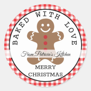 Sticker Rond Rouge Plaid Cuit Avec Amour Cookies De Noël