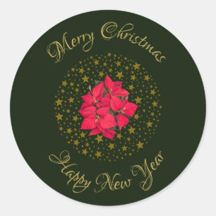 Sticker Rond Rouge Poinsettia Plante sur parties scintillant ét