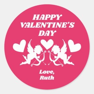 Sticker Rond Rouge Rétro Cupidon Joyeuse Saint-Valentin