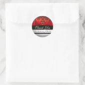 Sticker Rond ROUGE RIBBON NOIR & BLANC DAMASK Merci (Sac)