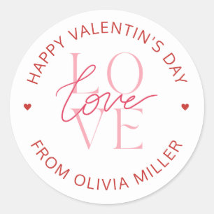 Sticker Rond Rouge rose blanc Heureuse Sainte-Valentin amour