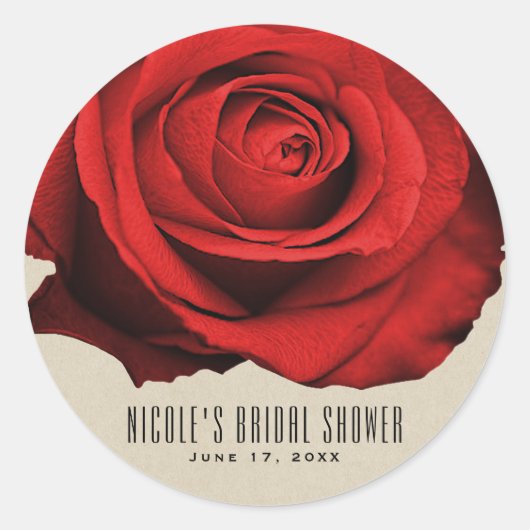 Sticker Rond Rouge Rose Kraft Rustique Glam Élégant mariage Fav (Devant)