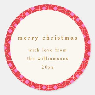 Sticker Rond Rouge Rose Rétro Milieu de Siècle Mignon Noël Pers