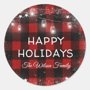 Sticker Rond Rouge Russe Buffalo Plaid Jeu de Chaîne Lumières