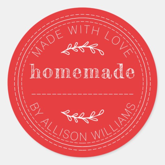 Sticker Rond Rouge Rustique Fait Maison (Devant)