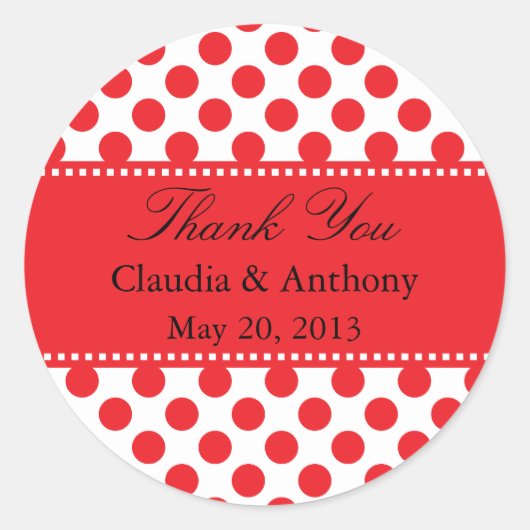 Sticker Rond Rouge sur blanc Polka Dot Merci Mariage (Devant)