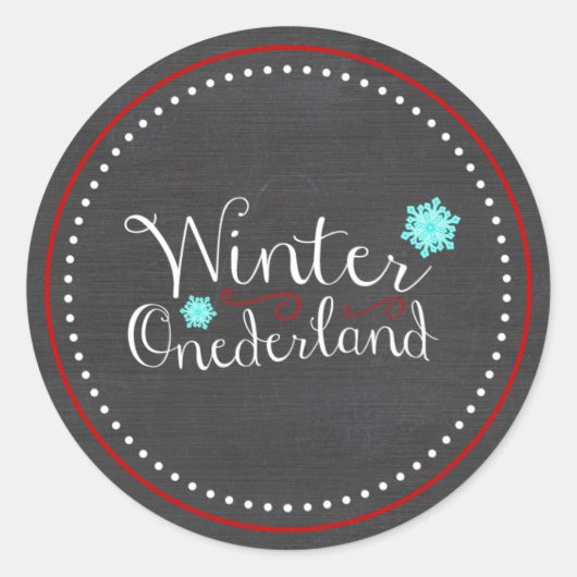 Sticker Rond Rouge Teal d'anniversaire d'Onederland d'hiver (Devant)