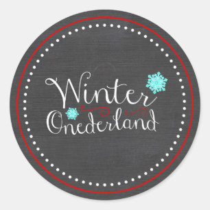 Sticker Rond Rouge Teal d'anniversaire d'Onederland d'hiver