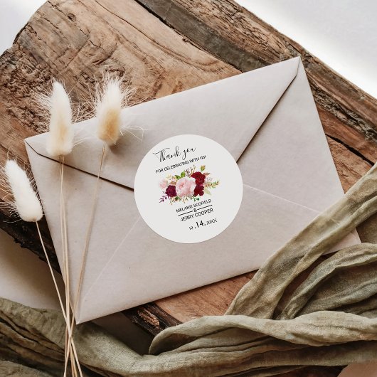 Sticker Rond Rouge Tropical et romantique Merci Favor