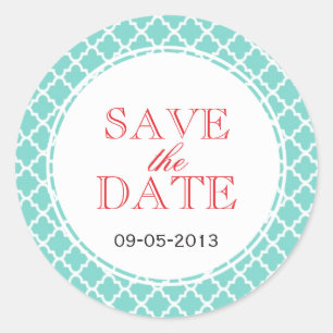 Sticker Rond Rouge turquoise tuiles marocaines SAVE THE DATE ma