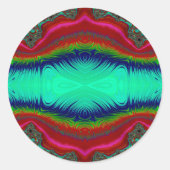 Sticker Rond ~ Rouge Vert clair bleu bleu foncé design fractal  (Devant)