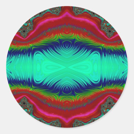 Sticker Rond ~ Rouge Vert clair bleu bleu foncé design fractal  (Devant)